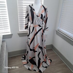 Chic Abstract Maxi Dress in Black, White, and Pink